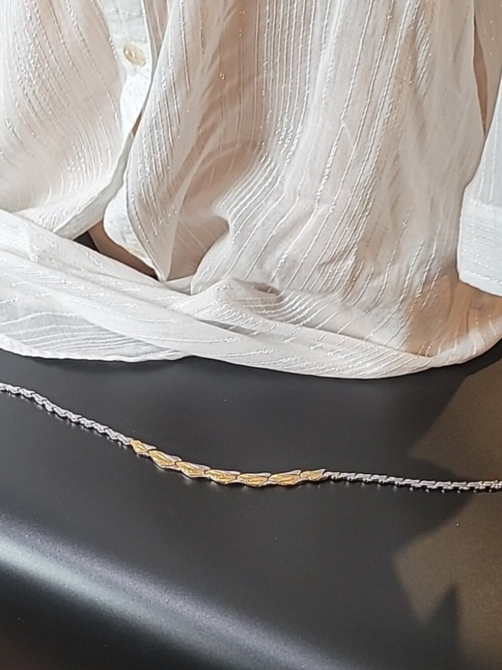 Vintage Two-Tone Stainless Steel 16" Leaf Link Collar Choker Necklace - Excellen - Picture 14 of 16